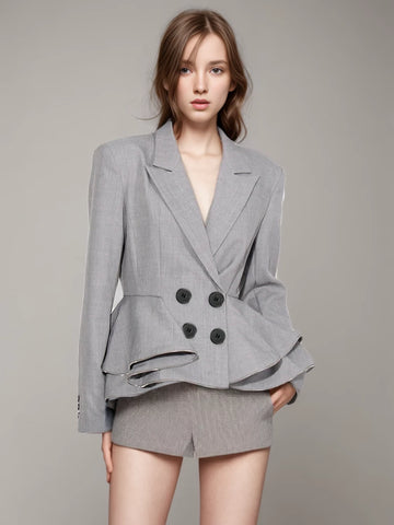 Blazer à volants pour col cranté, manches longues, bouton épissé