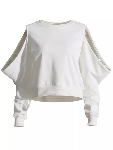 Sweat-shirt à enfiler avec épaules dénudées et diamants