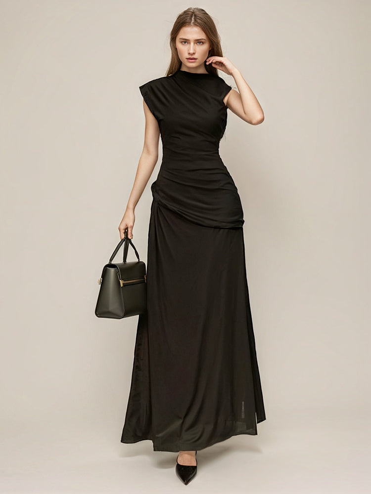 Folds Sleeveless Maxi Dresses