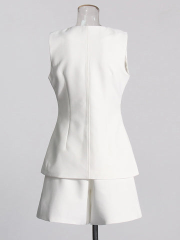V Neck Metel Bukle Pleated Two Piece Set