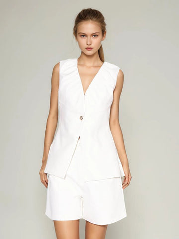 V Neck Metel Bukle Pleated Two Piece Set