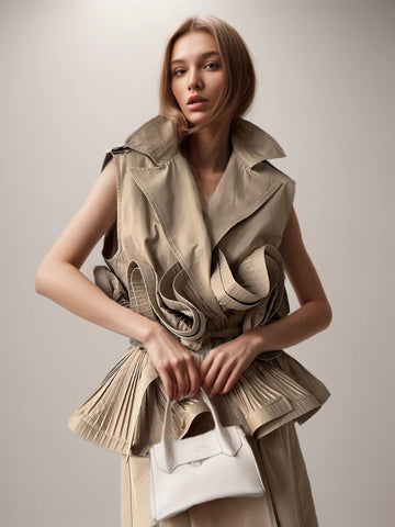 Gilet sans manches à revers vintage avec bord à volants
