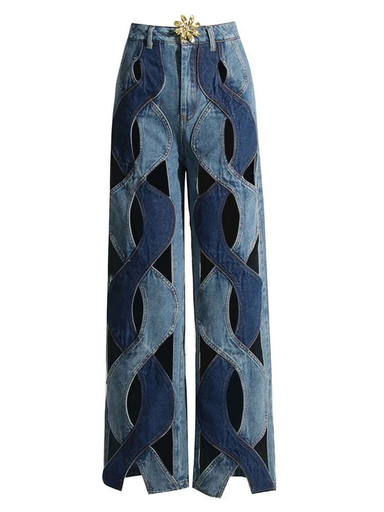 Folds Heart Serpentine Wide Leg Jeans Pants