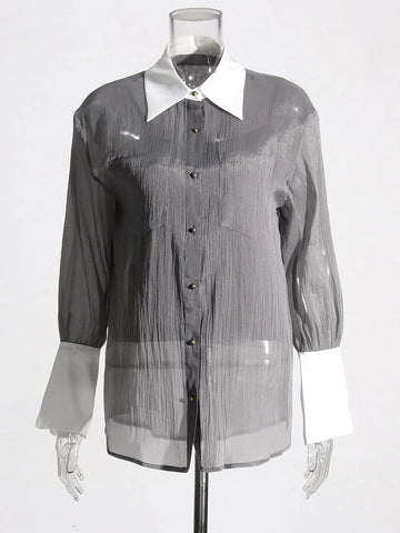 Summer Two Piece Sets For Lapel Long Sleeve Shirts