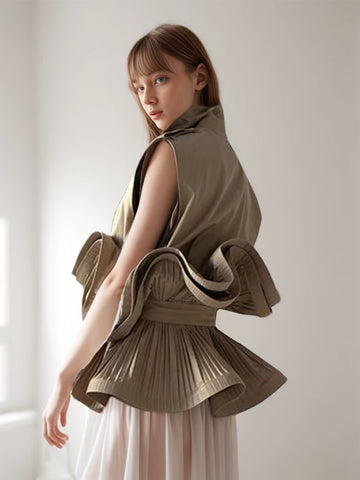 Gilet sans manches à revers vintage avec bord à volants