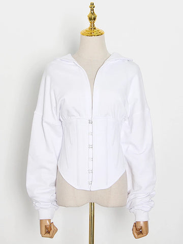 Free Shipping Patchwork Drawstring Slim Sweatshirt