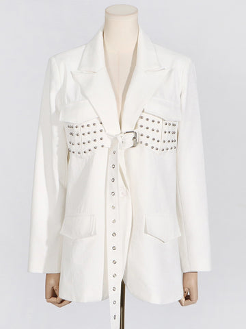 Lace Up Splicing Rivet Blazer Coat