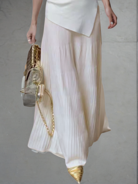 Knitting Textured Pleated High Waist Long Skirt