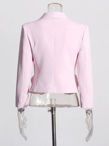 Ensemble 2 pièces rose blazer bomber à col en V profond avec jupe plissée