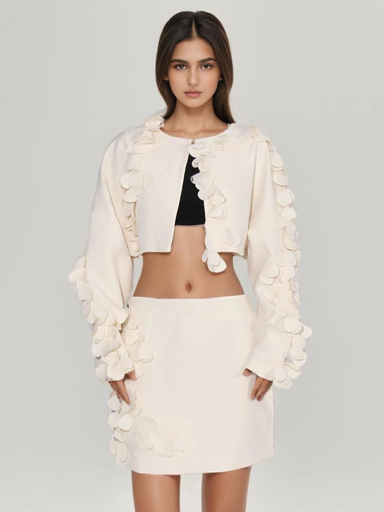 Petal Short Jacket Skirt Two Piece Set