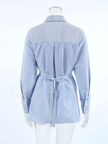 Flower Blue Striped Shirt
