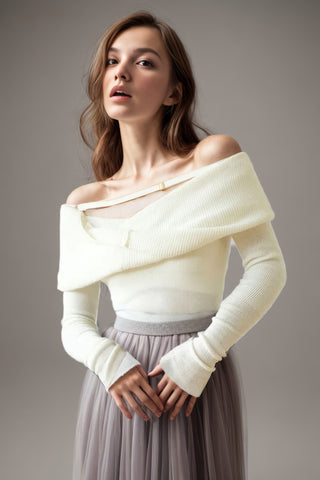 Knitting Slash Neck Knitting Sweater For Long Sleeve