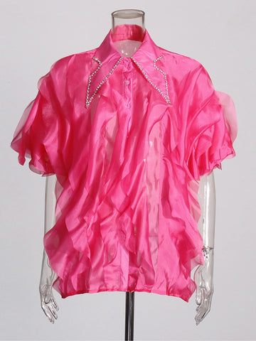 Chemise à volants superposés avec col rabattu et diamants