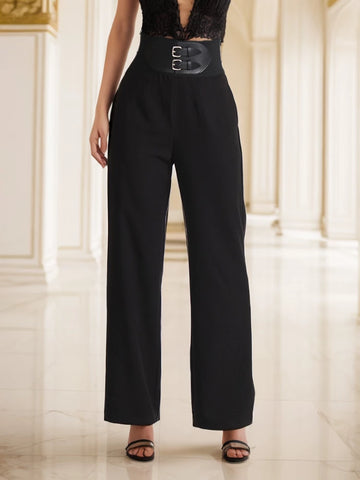 Minimalist Belt Pants For High Waist Solid Summer