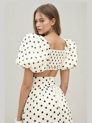 Casual Dot Split Two Piece Set Square Collar