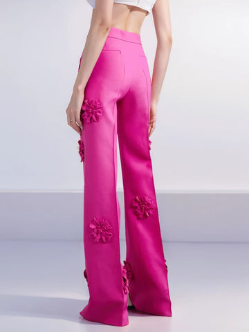 Wide Leg Trouser Minimalist High Waist Patchwork Appliques Pants