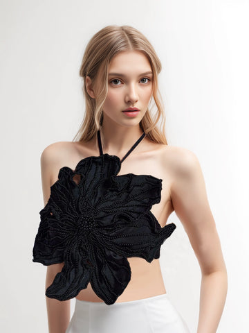 Pearl Flower Bra Tie Up Tank Top Vest