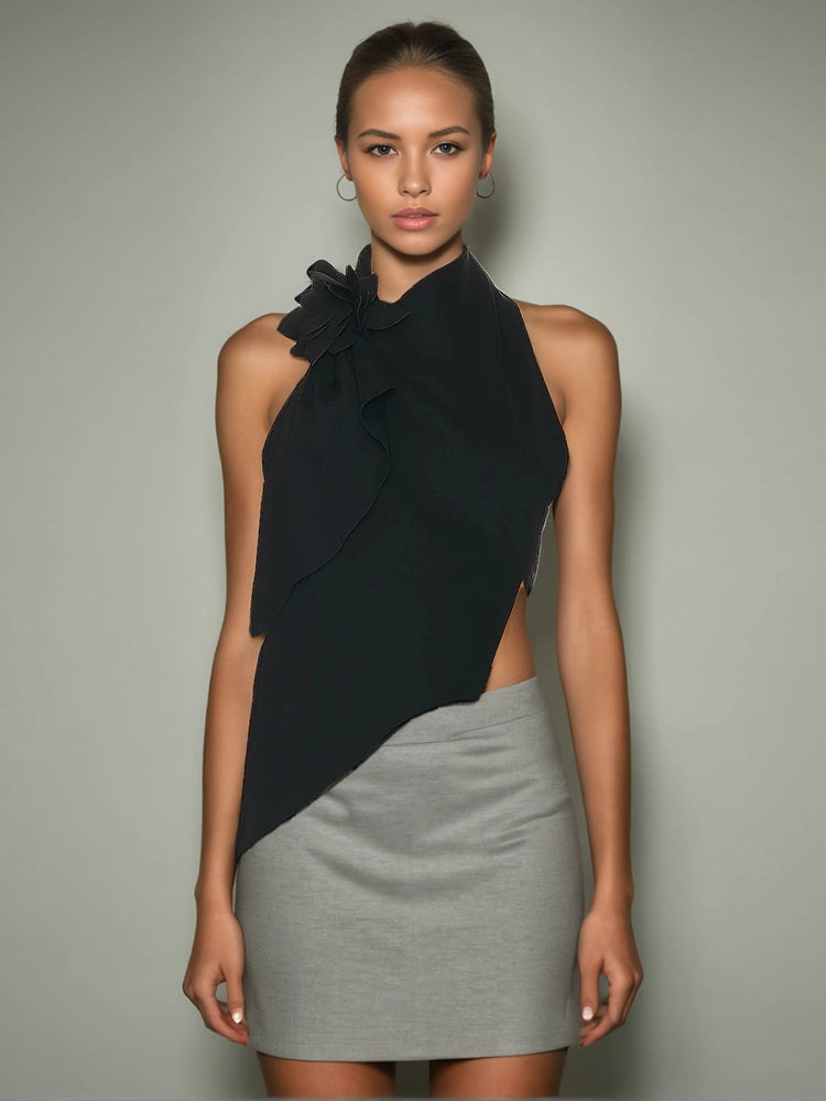 Asymmetric Diagonal Hanging Neck Large Backless Vest