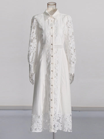 Embroidery Hollow Latern Sleeve Maxi Dress