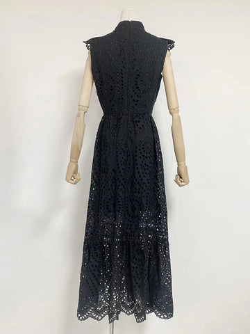 Embroidered Hollow Lace Maxi Dress