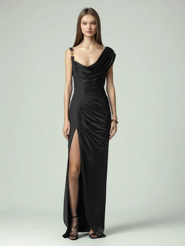 Pleated Slit Irregular Asymmetrical Dresses