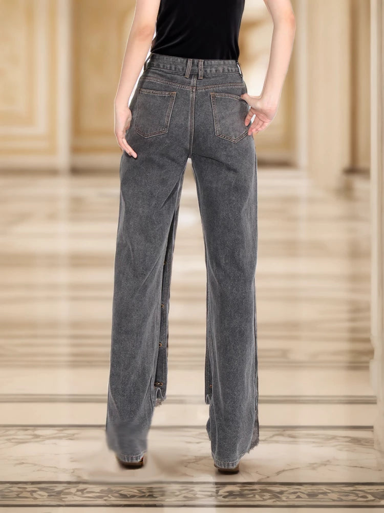 Pantalon en jean boutonné pour jean taille haute avec poche épissée