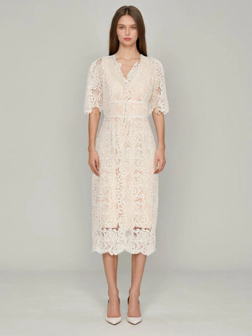 Lace Embroidered Short Sleeve Maxi Dress