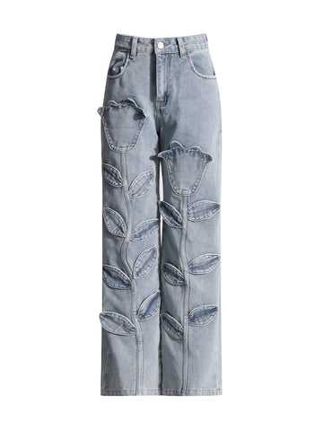 Pantalon en jean décontracté taille haute droit