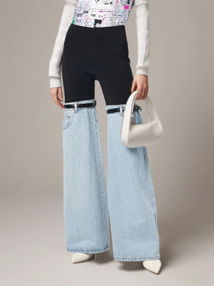 Cotton And Jeans Patchwork Belts Pants