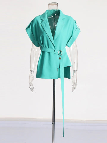 Ensemble deux pièces à taille haute et manches courtes avec col en V
