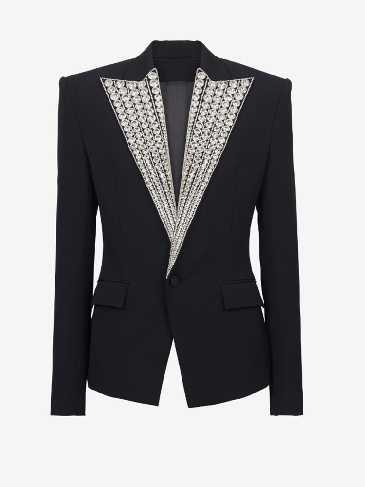 Blazer slim à col en V et diamants à un bouton