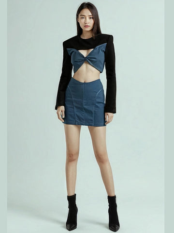 Knot Hollow Exposed Waist High Waist Two Piece Set