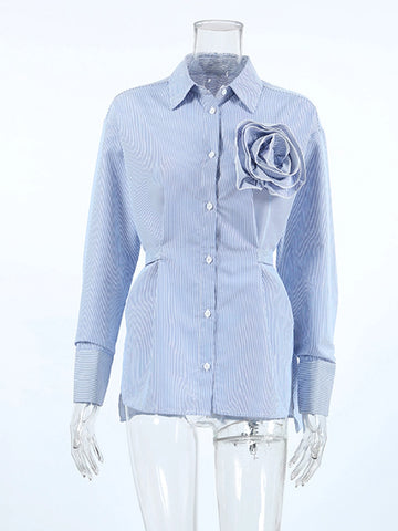 Flower Blue Striped Shirt