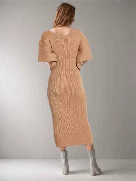 Hollow Out Minimalist Dress For V Neck Long Sleeve Knitting