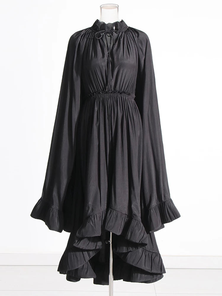 Lace Up V Neck Cloak Sleeve Formal Dress