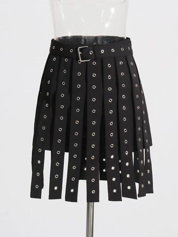 Patchwork Belt Streetwear Mini Skirts Split