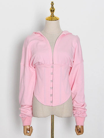 Free Shipping Patchwork Drawstring Slim Sweatshirt