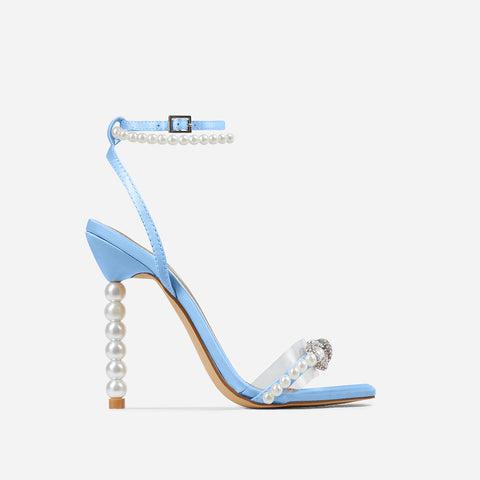 9cm Square Toe Stiletto Heel Heels Rhinestone Bow Pearl Strap Shoes