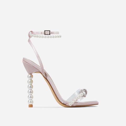9cm Square Toe Stiletto Heel Heels Rhinestone Bow Pearl Strap Shoes