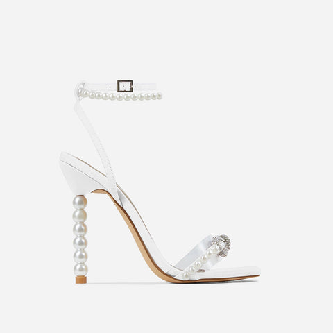 9cm Square Toe Stiletto Heel Heels Rhinestone Bow Pearl Strap Shoes