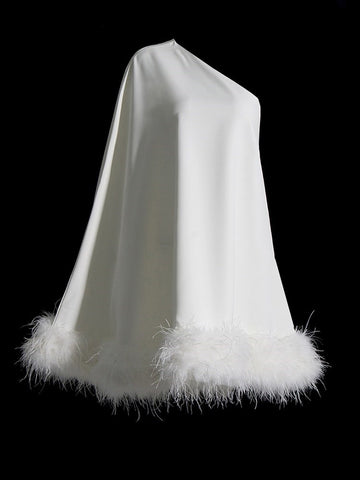 Ostrich Feather Diagonal Collar One Sleeve Dress Cloak