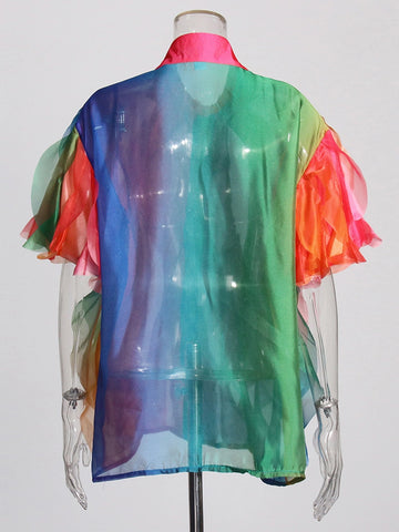 Chemise à volants superposés avec col rabattu et diamants