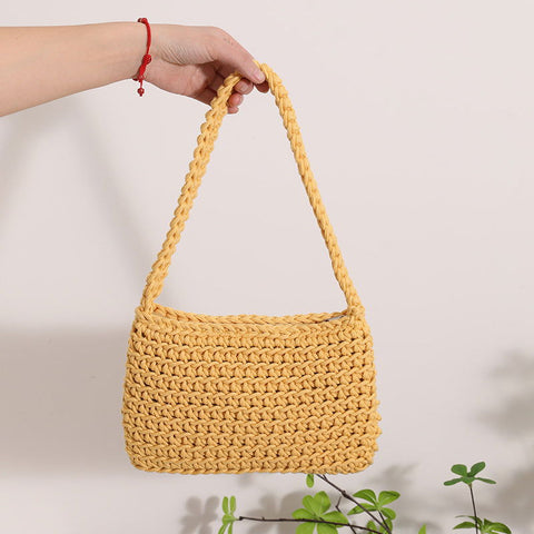 All Match Schulter Baumwollfaden Frische quadratische Unterarmtasche Strohtasche Volltonfarbe Büro Handtasche Damen 