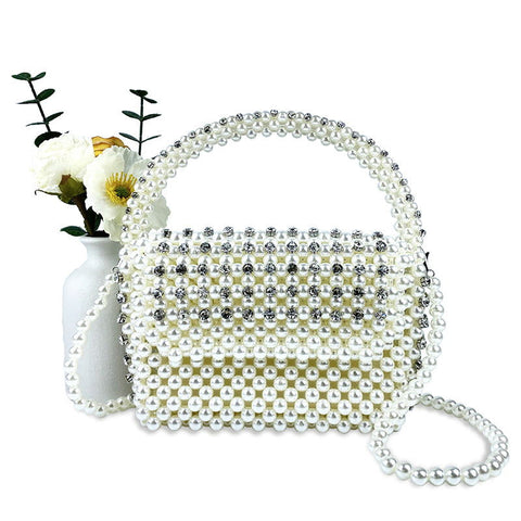 Sac à main chinois tissé à la main avec perles et diamants incrustés, sac à main sous les bras, sac à bandoulière, sac à main 