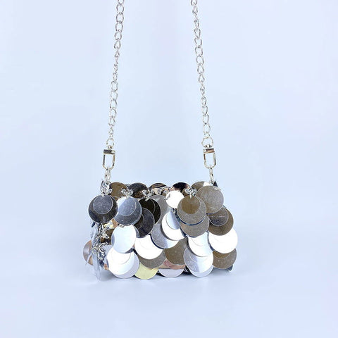 Besonderes Design, einzigartige Dinner-Schultertasche mit Pailletten und Metallkette, doppelter Verwendungszweck 