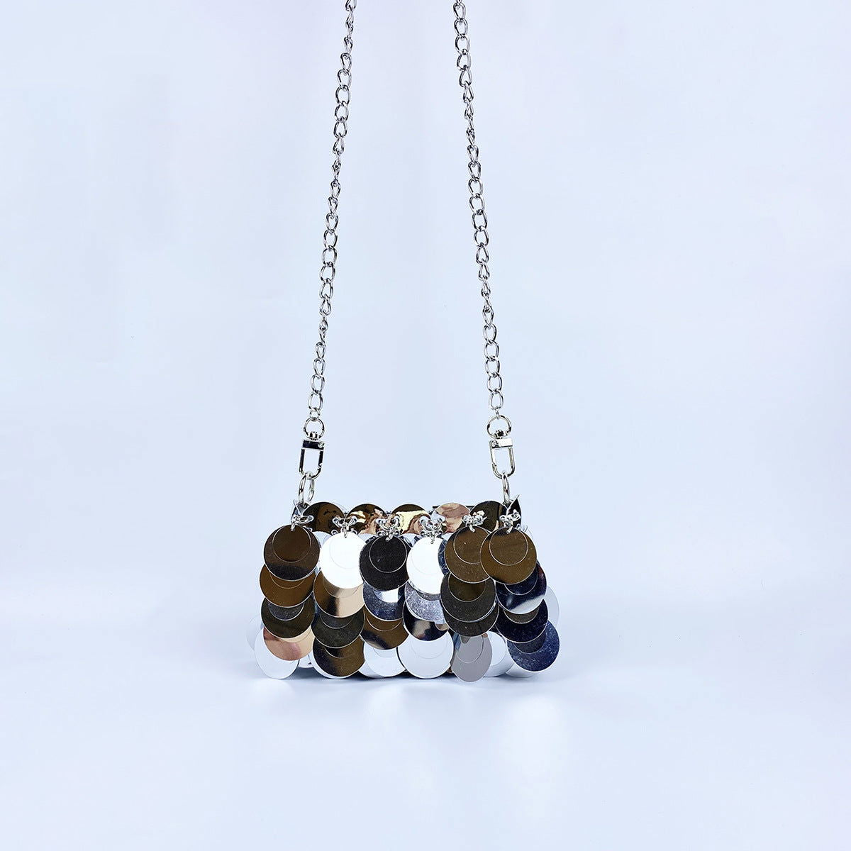 Besonderes Design, einzigartige Dinner-Schultertasche mit Pailletten und Metallkette, doppelter Verwendungszweck 