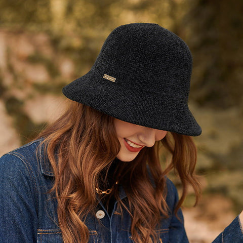 Chapeau seau en chenille pour enfants, chapeau tricoté en forme de dôme simple et élégant 
