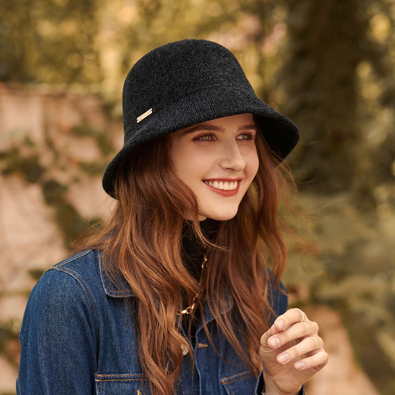 Chapeau seau en chenille pour enfants, chapeau tricoté en forme de dôme simple et élégant 