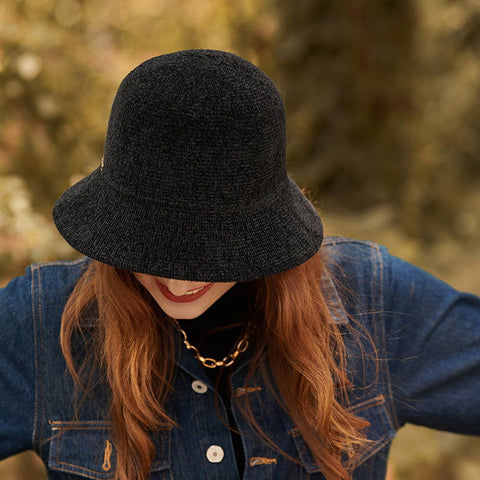 Chapeau seau en chenille pour enfants, chapeau tricoté en forme de dôme simple et élégant 