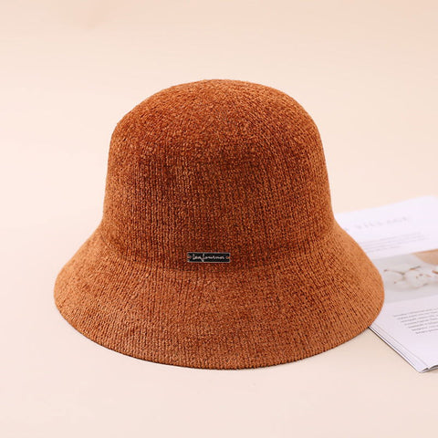 Chapeau seau en chenille pour enfants, chapeau tricoté en forme de dôme simple et élégant 